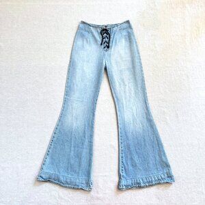 Vintage 80s Nada Nuff Contempo Casuals Lace Up Bellbottom Denim Jeans 27"W